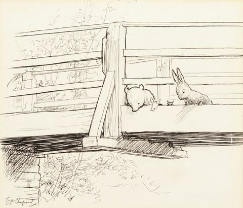 E. H. „Shepard_Two“ dviejų rašalų piešiniai iš „The House at Pooh Corner I“ - „Sotheby’s“