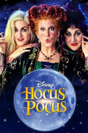 trys juokingos raganos ant filmo plakato, skirto „Disney“ filmui „hocus pocus“