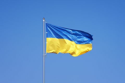 Ukrainos vėliava mėlyno dangaus fone