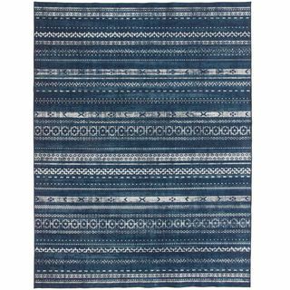 Spausdintas Maroko juostelių mėlynos srities kilimas 