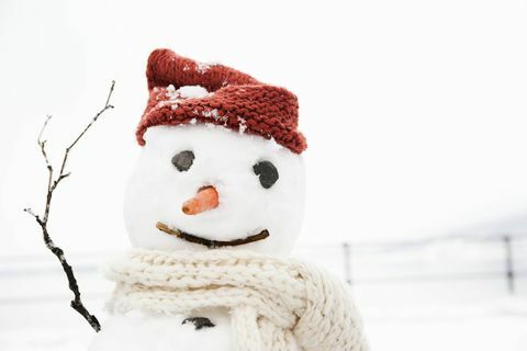 sniego senis, dėvintis skrybėlę ir šaliką su morkų nosimi ir rankomis