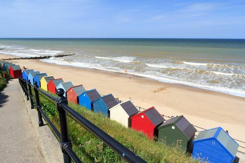 Mundesley paplūdimio nameliai Norfolke Anglijoje