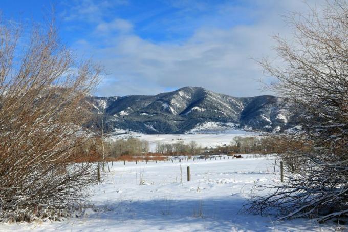 žiemos bridžerio kalnų vaizdas, matomas iš Bozeman Montana nuotrauka, kurią pateikė don ir melinda crawforducguniversal images group per getty images