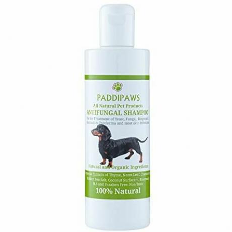 100% natūralus priešgrybelinis ir antibakterinis šunų šampūnas – mielių infekcijos, grybelis, dermatitas, pioderma – saugus – natūralus – be parabenų ir SLS – 250 ml – parduotuvėje galima įsigyti didesnį buteliuką.