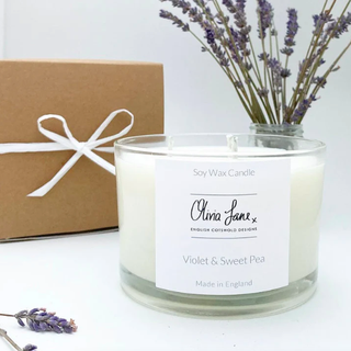 3 Wick Jumbo žvakė - violetinė ir saldus žirnis