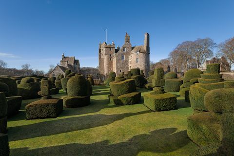 Earlshall pilis - St Andrews - topiary - Škotija - Savills