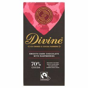 Divine Fairtrade 70% tamsus šokoladas su avietėmis90g